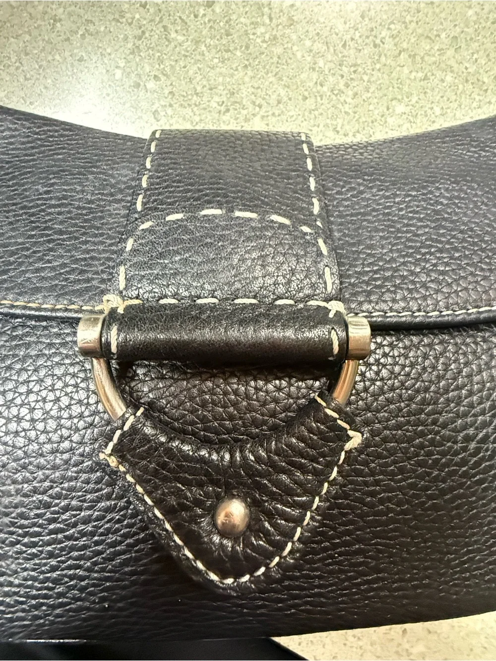 Kate Landry Pebbled Black Leather Shoulder Bag with Contrast Stitching
